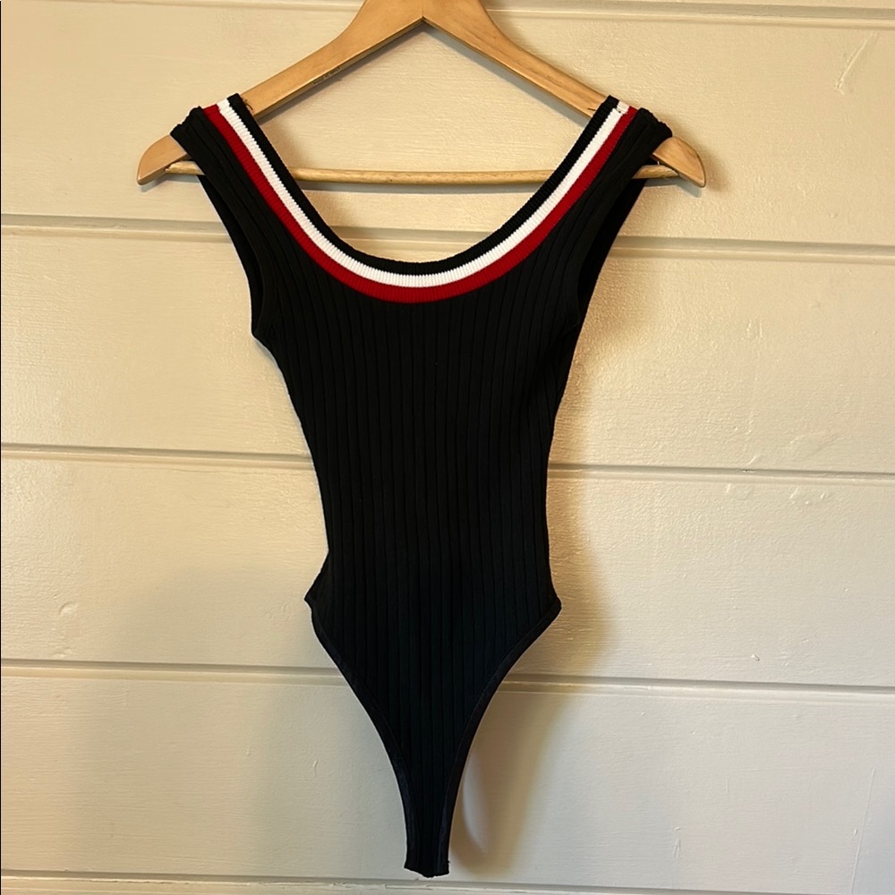 Black Ribbed Stretchy Tank-Style Bodysuit – Size Small (No Tag)